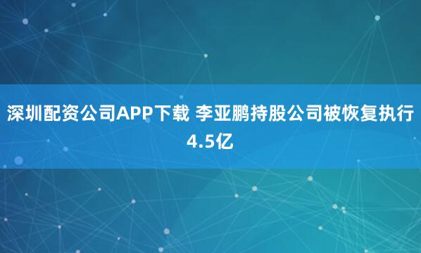 深圳配资公司APP下载 李亚鹏持股公司被恢复执行4.5亿